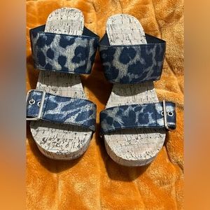 Cato Animal Print Wedge Cork Sandal Heel  9 M